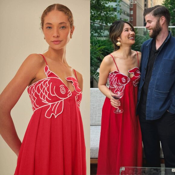 Farm Rio Koi Red Fish Top Linen Maxi Dress Size XL NWT - Picture 12 of 16